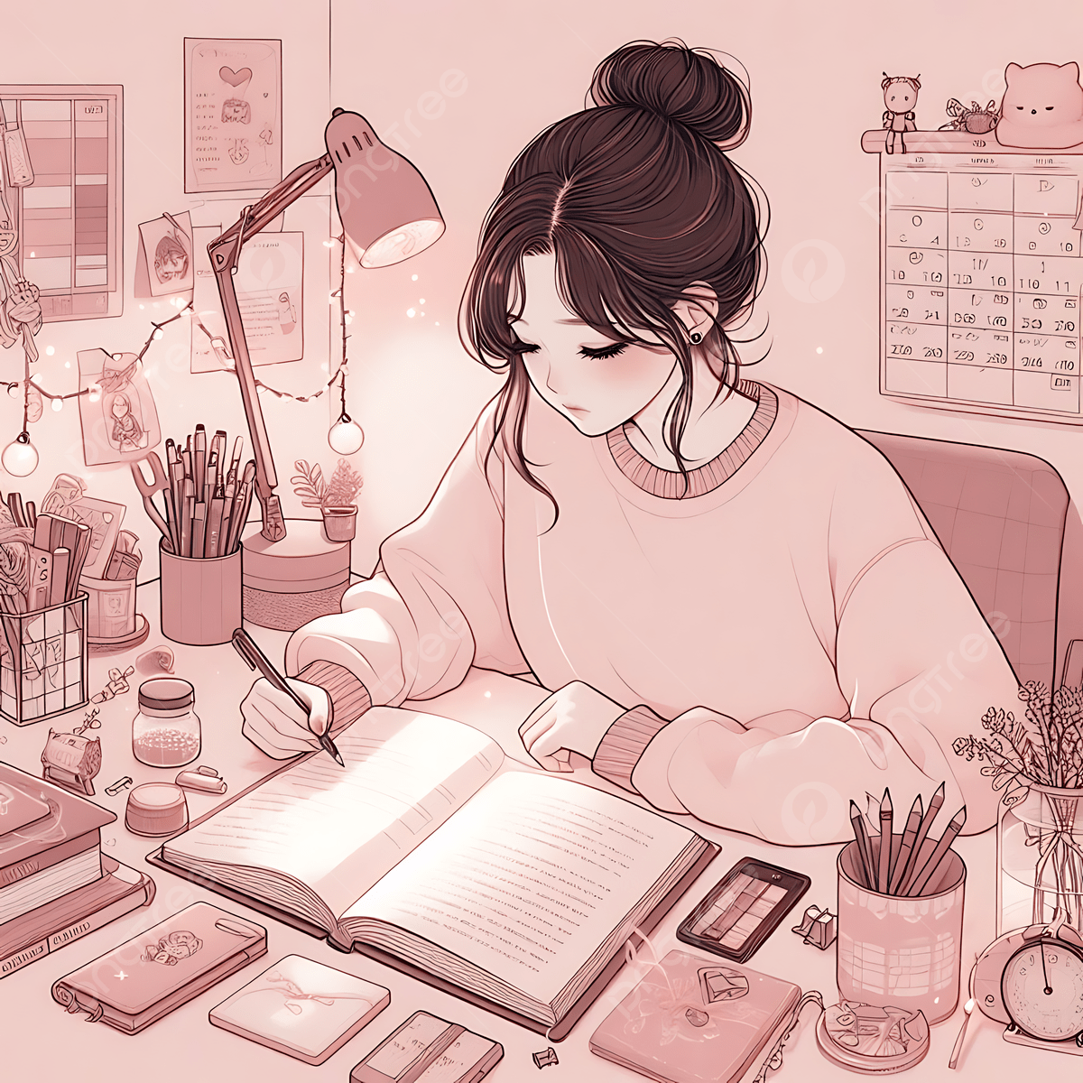 Ella estudiando